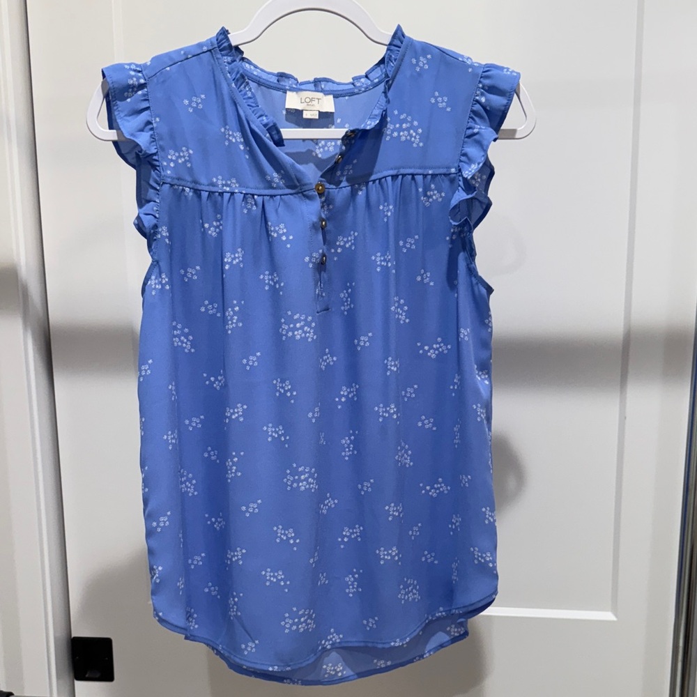 LOFT Women's Blue Ruffle Sleeve Blouse